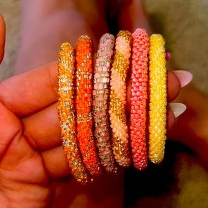 Hand Beaded Bracelets Set Coral Colors